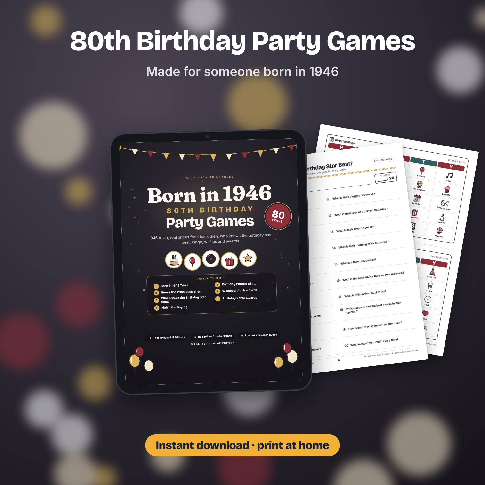 80th Birthday Party Games: Born in 1946, preview 4 of 4 (opens full size)